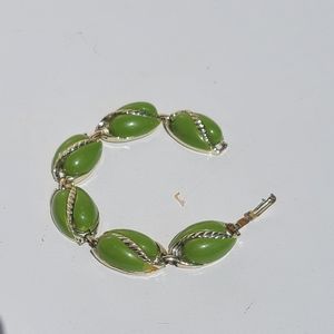 Vintage Green and Silver Tone Link Bracelet